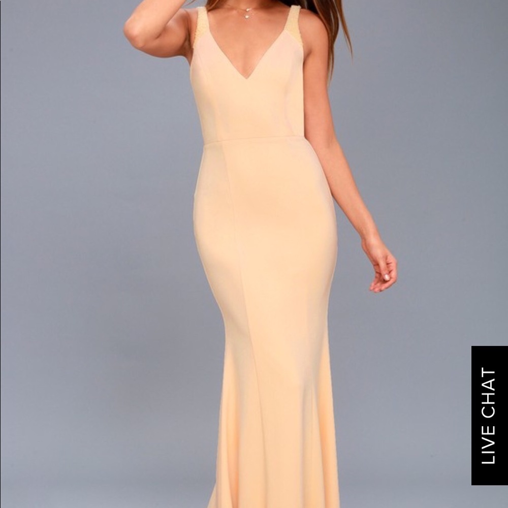 Lulus Celena Nude Beaded Maxi Dress -size small